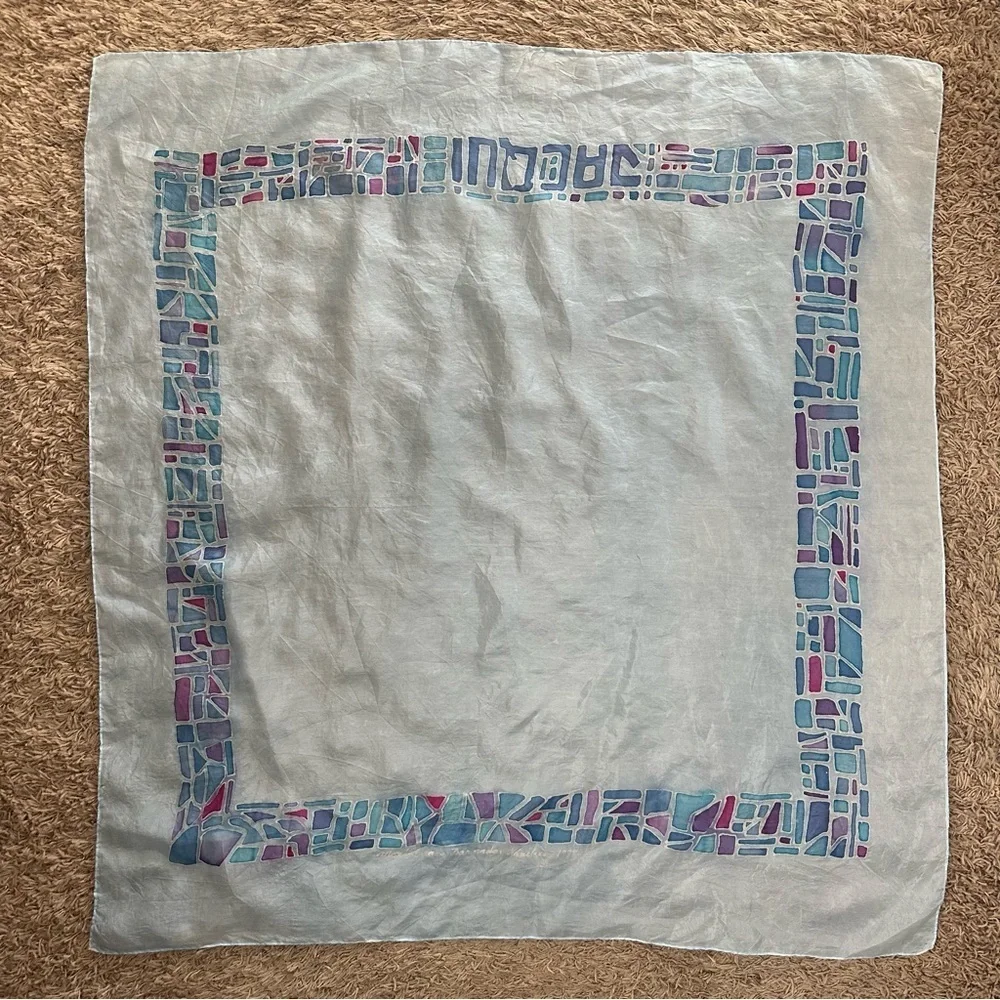 Vintage Hand Painted Silk Chiffon Scarf 35” Signed 1998 Wearable Art Coastal